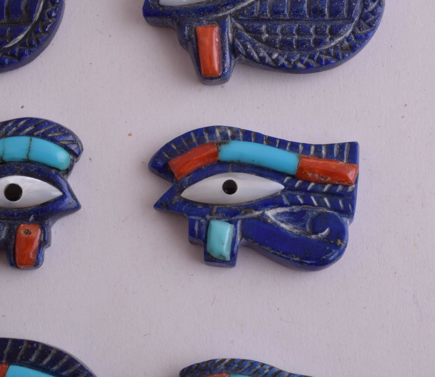 6 Egyptian Eye of Horus-Hand Carved blue Lapis Lazuli-Protective-LOT