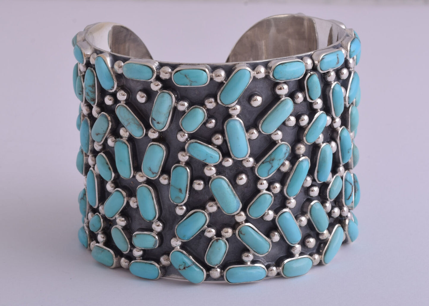 Egyptian Turquoise sterling silver Cluster Bracelet-203 gram-Large Cuff