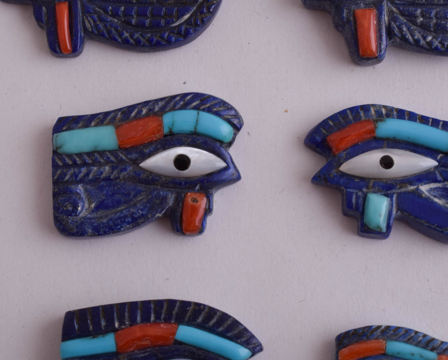 6 Egyptian Eye of Horus-Hand Carved blue Lapis Lazuli-Protective-LOT