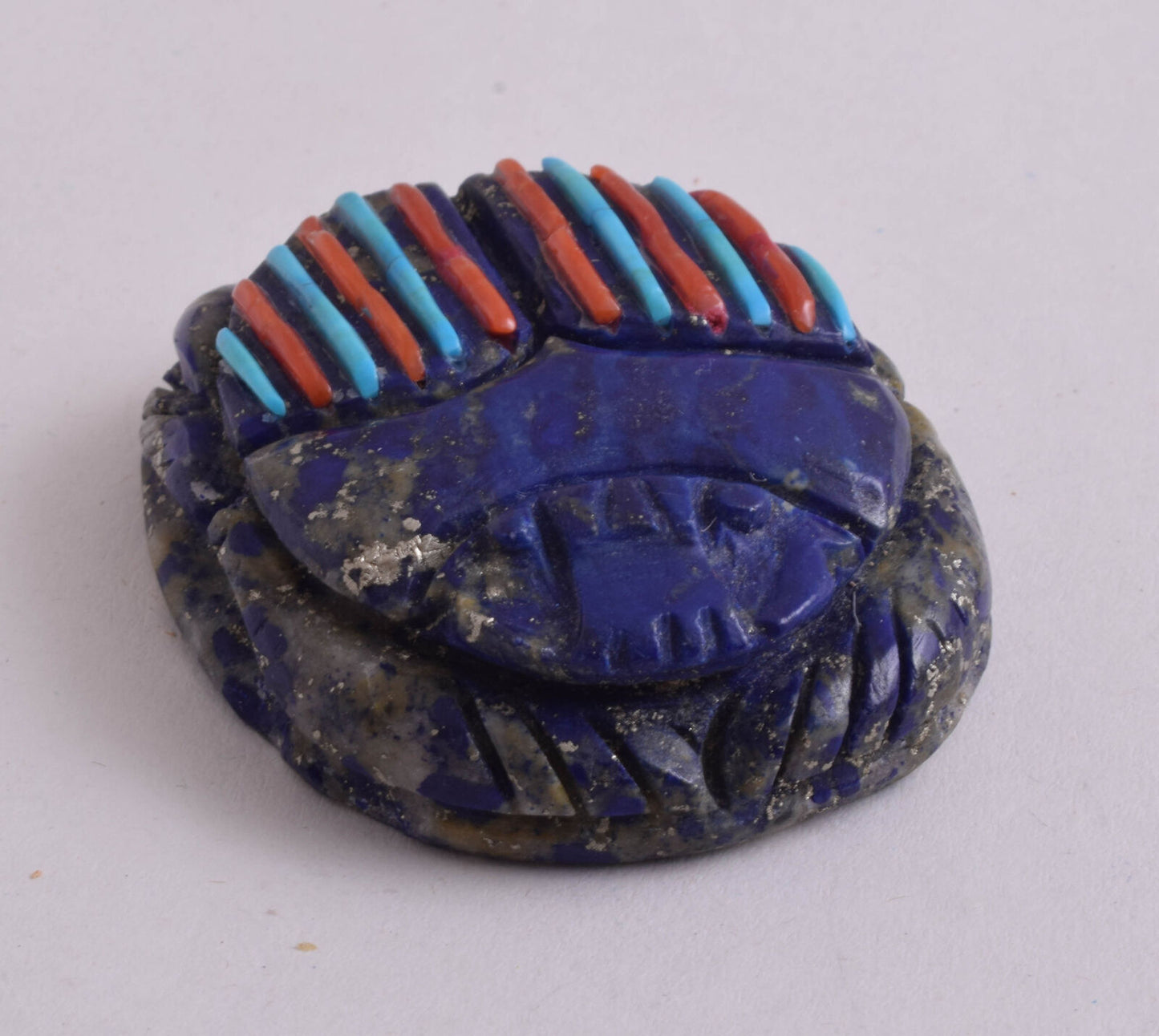 Lapis Lazuli Egyptian scarab,Turquoise, red coral,  2.3" / 99 gram