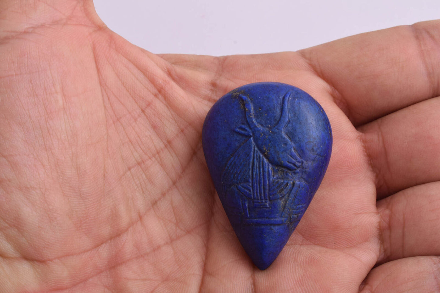 Egyptian Hathor-Hand Carved blue Lapis Lazuli-Protective- 1.9" / 30 gram