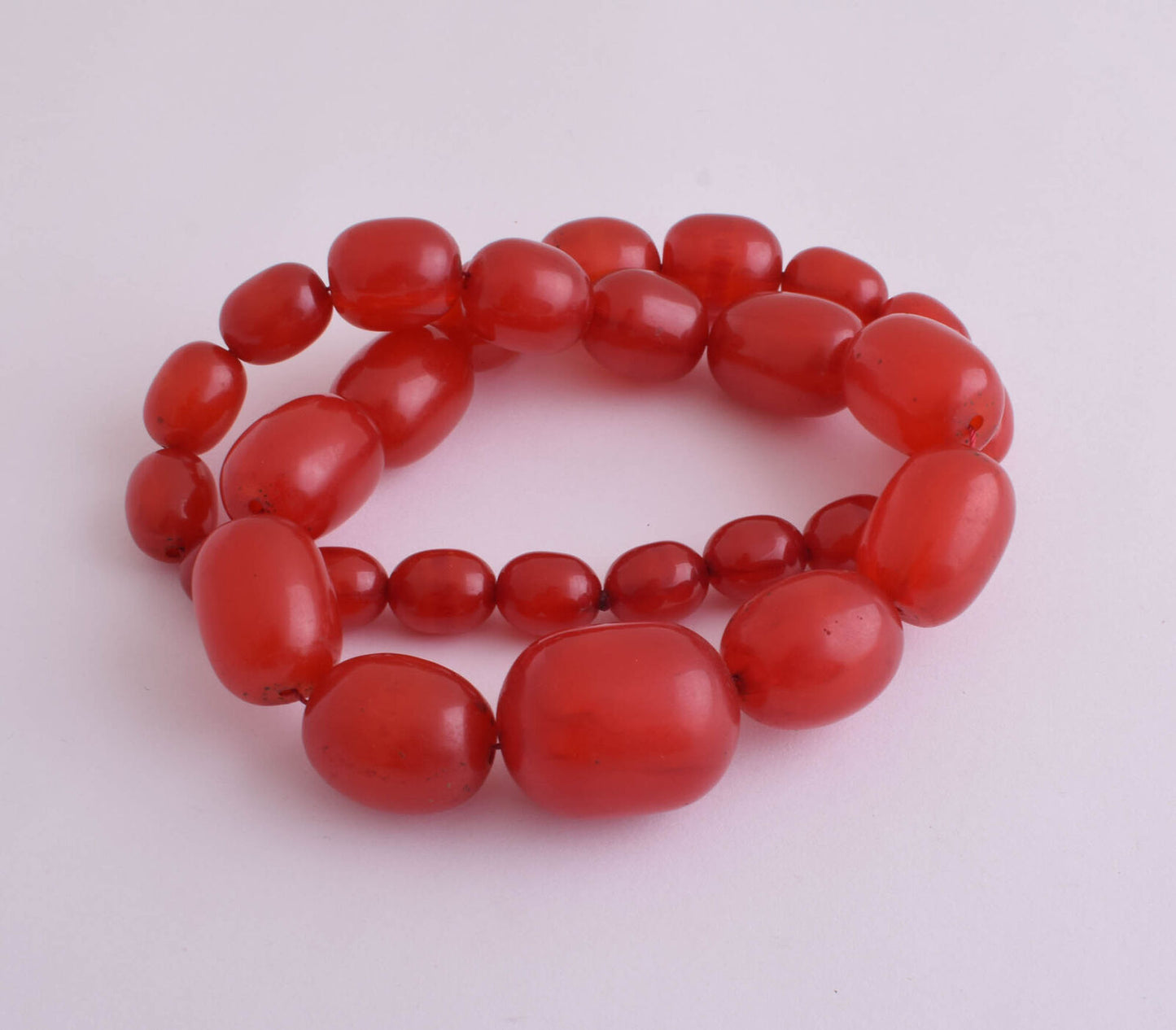 Vintage Red Bakelite necklace Beads-light cherry amber graduated bead-125 gram