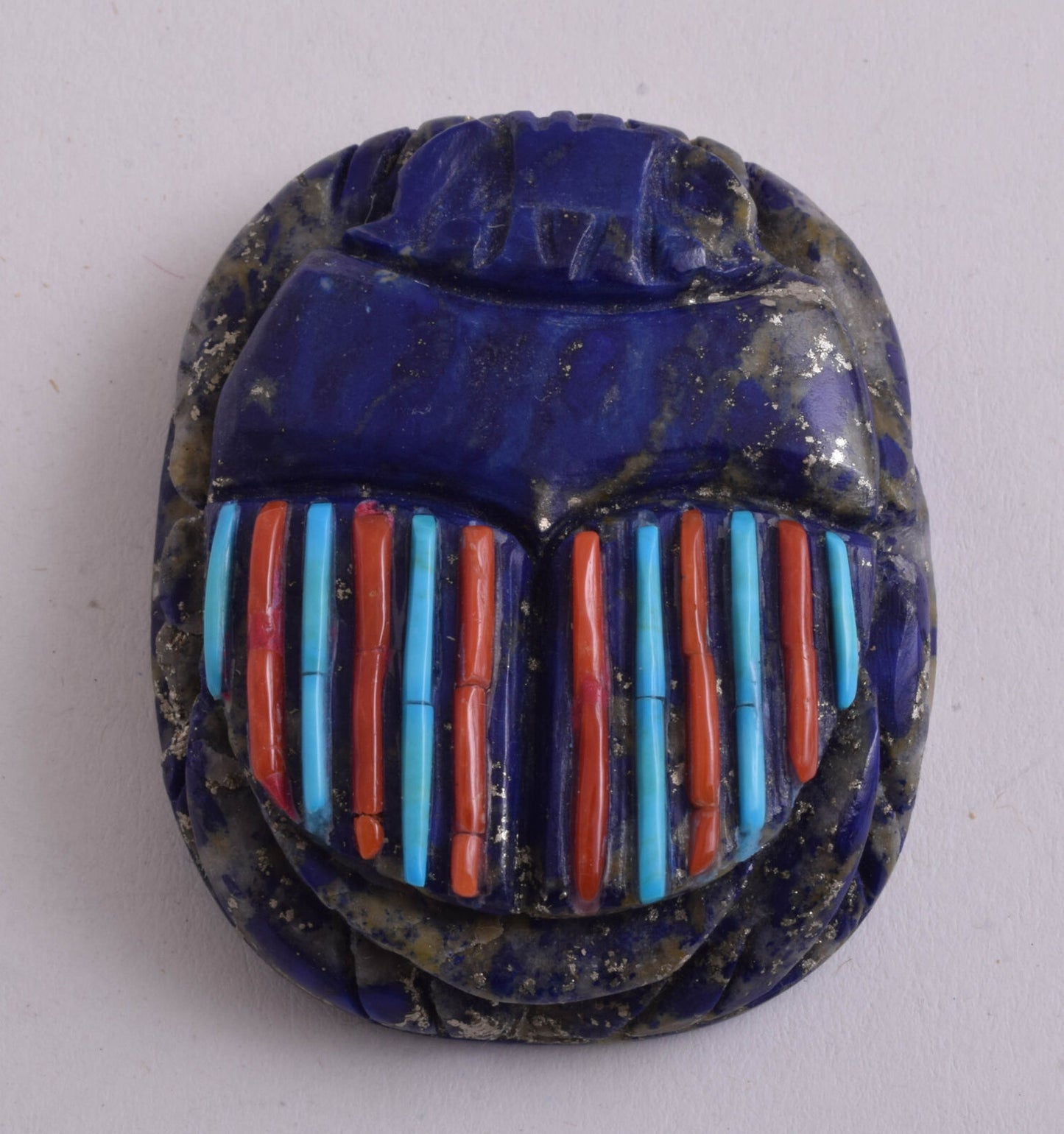 Lapis Lazuli Egyptian scarab,Turquoise, red coral,  2.3" / 99 gram