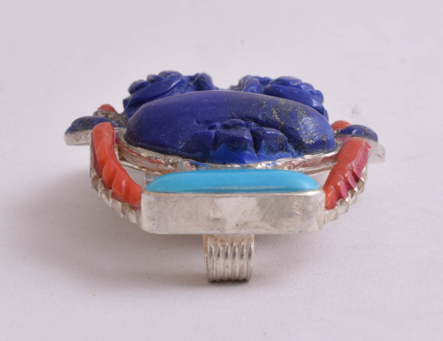 Egyptian scarab Silver Pendant,Revival, Turquoise, red coral , lapis Lazuli