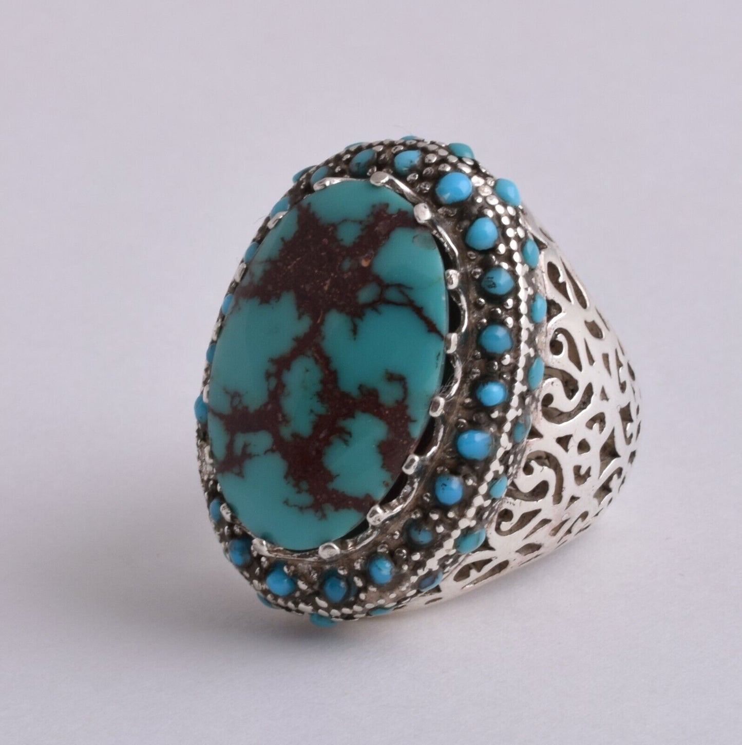 Egyptian Turquoise Sterling silver Men Ring-Middle Eastern-Spiderweb Turquoise