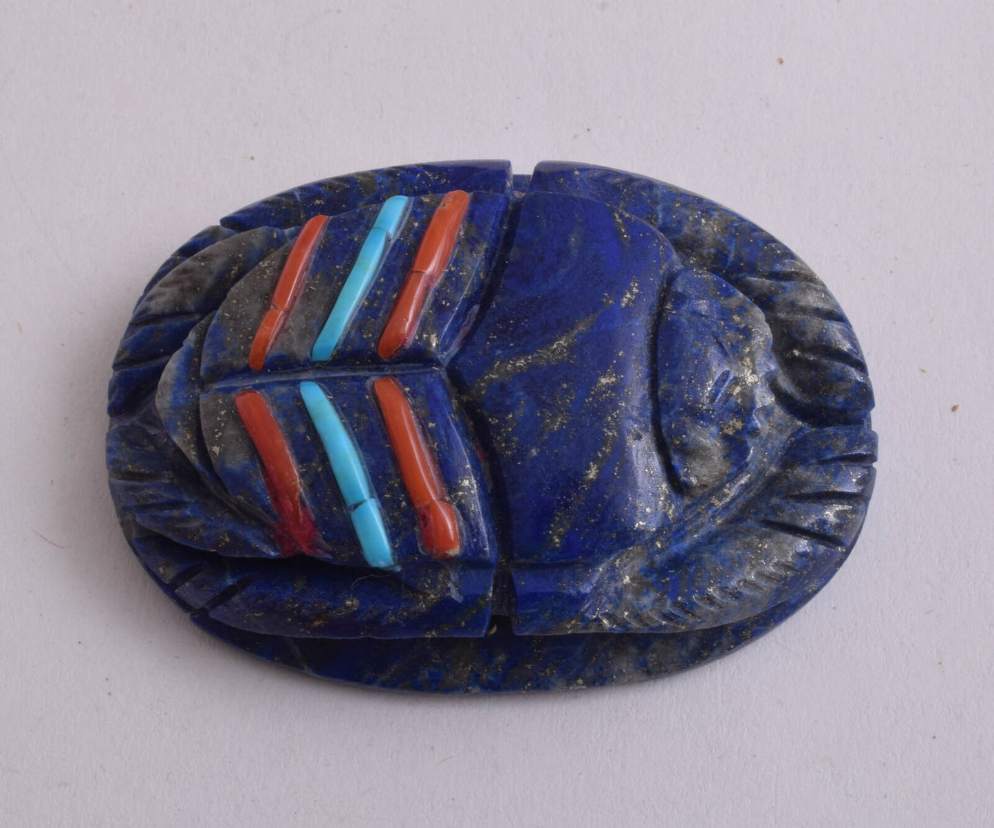 Lapis Lazuli Egyptian scarab,Turquoise, red coral,  2.3" / 72 gram