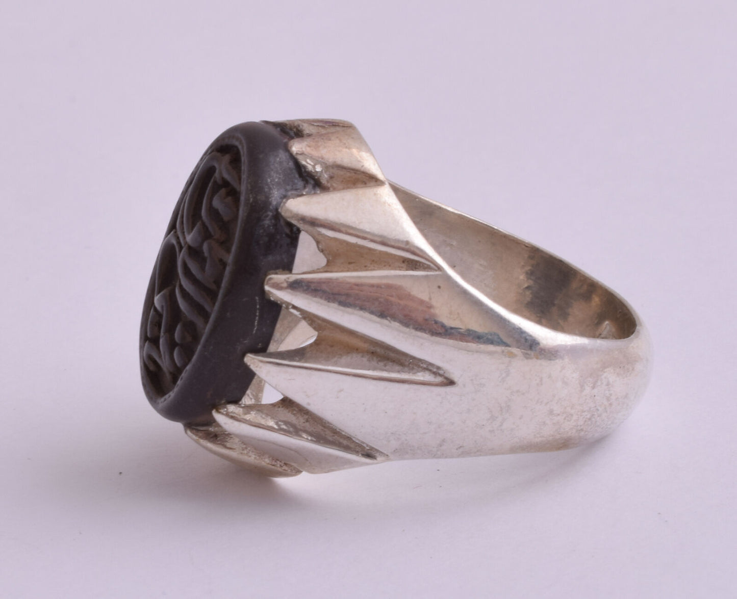 Hematite 925 Silver Men Ring- Quran-Islamic- Muslim Arabic,Persian engraved ring