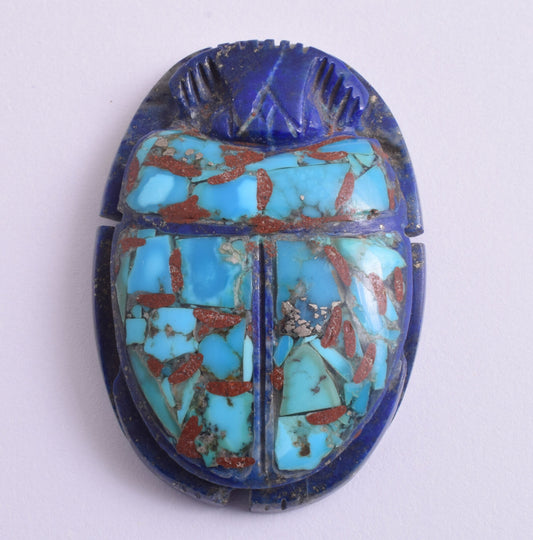 Egyptian Scarab-Carved Egyptian Lapis Lazuli - Turquoise Scarab- 2.4" /  53 gram