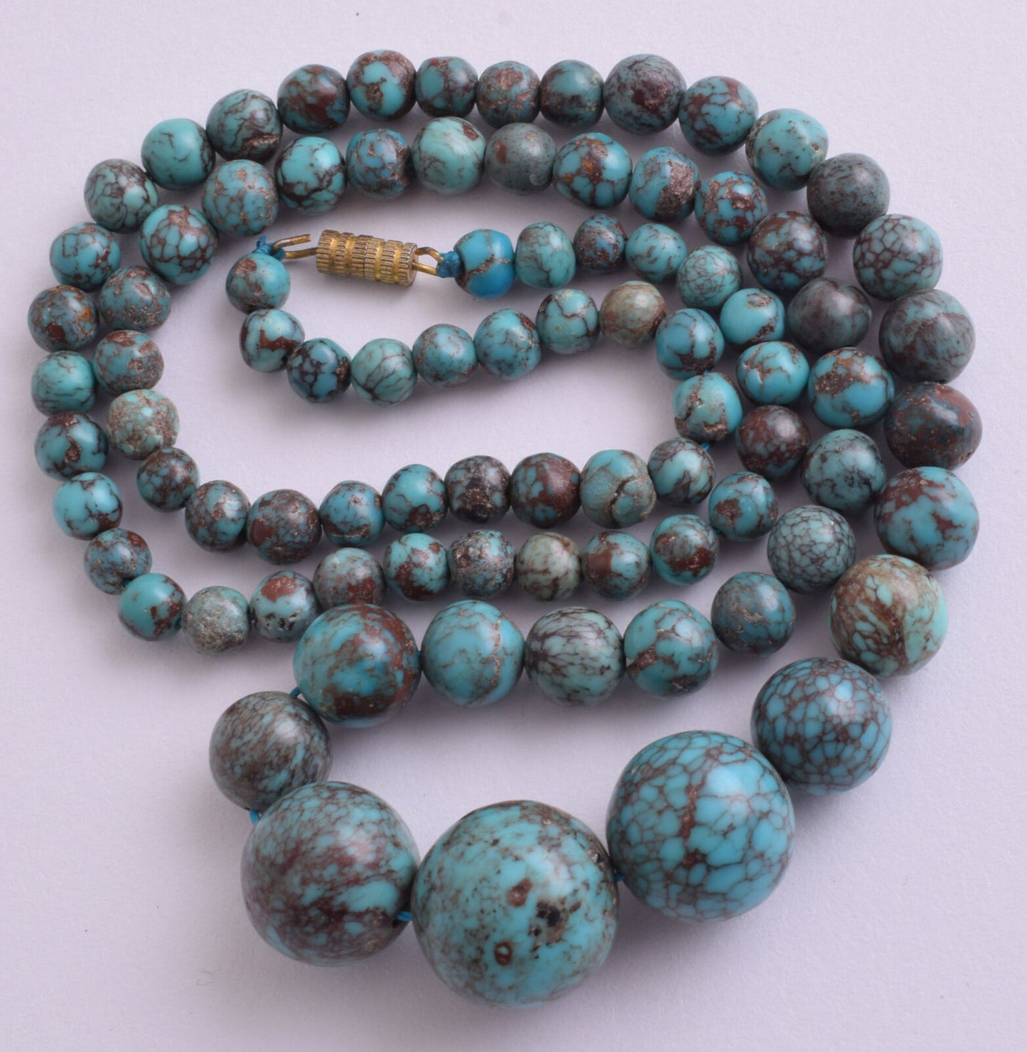 Egyptian Turquoise Spiderweb Necklace choker- round beads , 37 grams