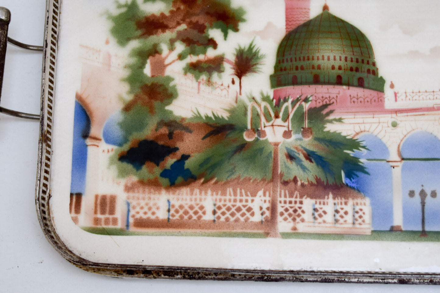 very Rare Vintage Porcelain Islamic Al Masjid an Nabawi scene serving Tray