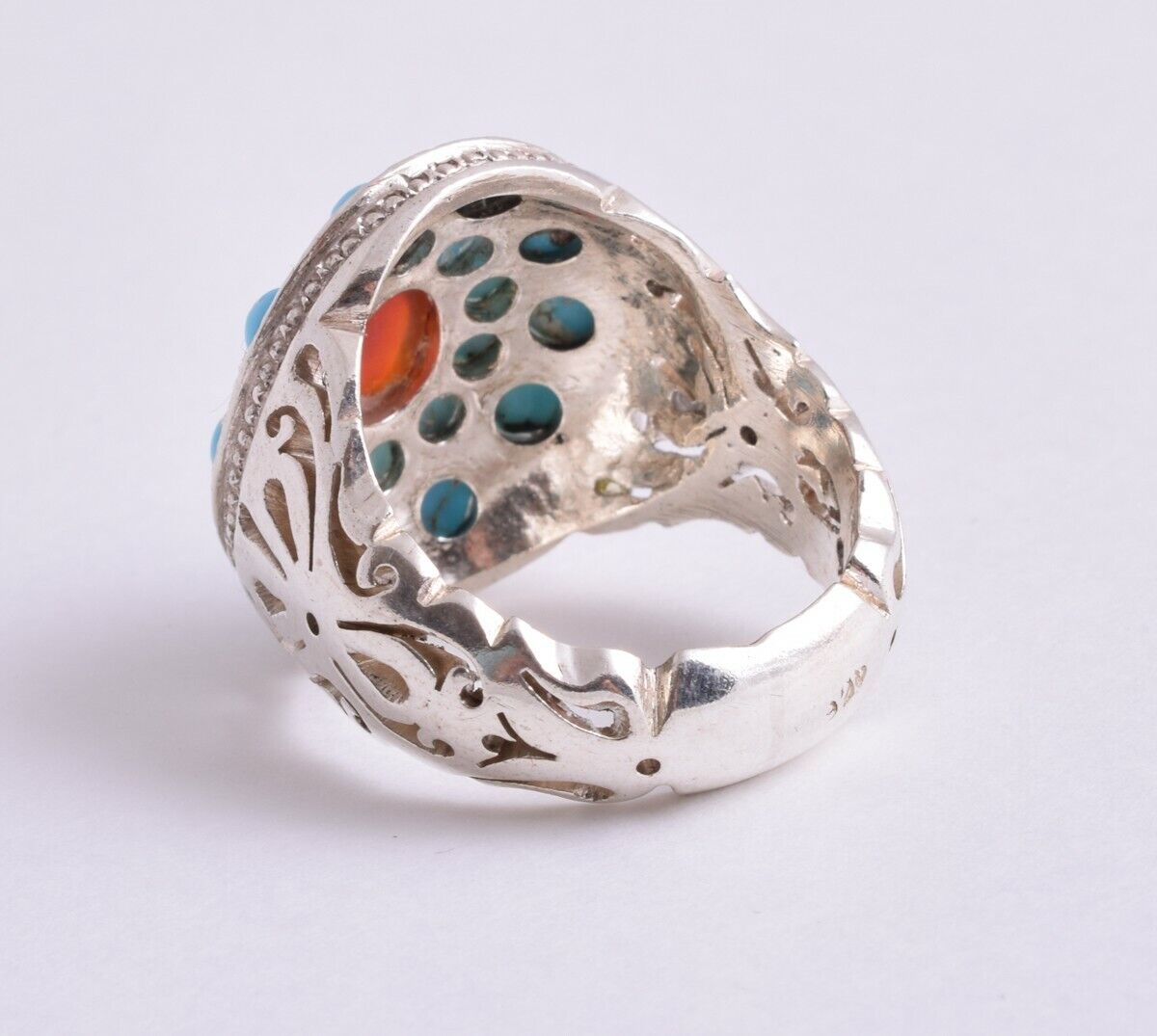 Egyptian Turquoise & Agate sterling silver Ring-Middle Eastern