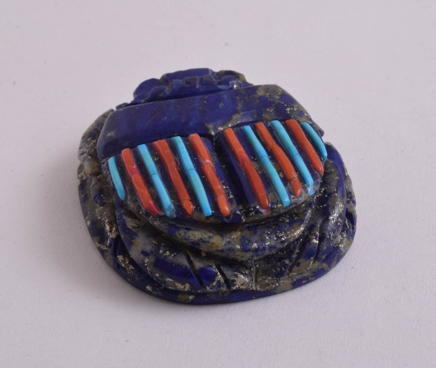 Lapis Lazuli Egyptian scarab,Turquoise, red coral,  2.3" / 99 gram