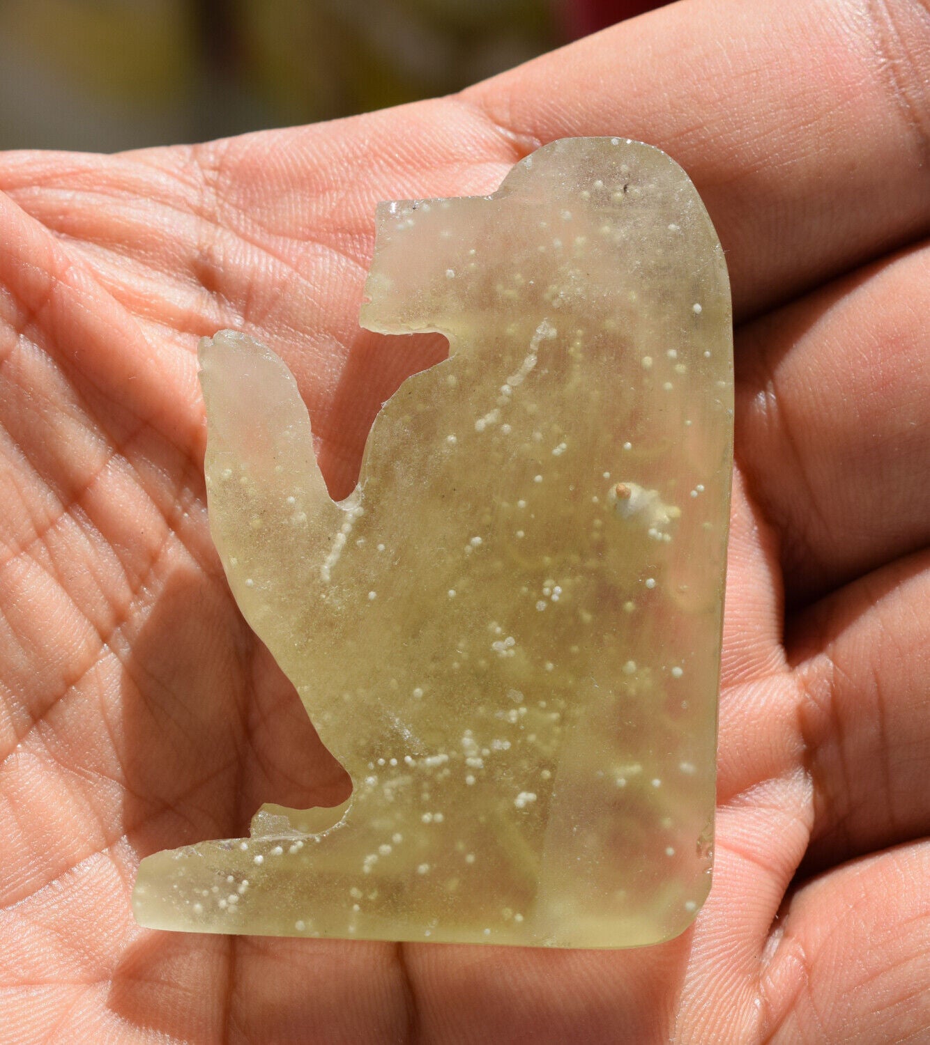 Libyan Desert Glass, Egyptian Baboon-Monkey,Asteroids Impact, 172 Ct-hand Carved