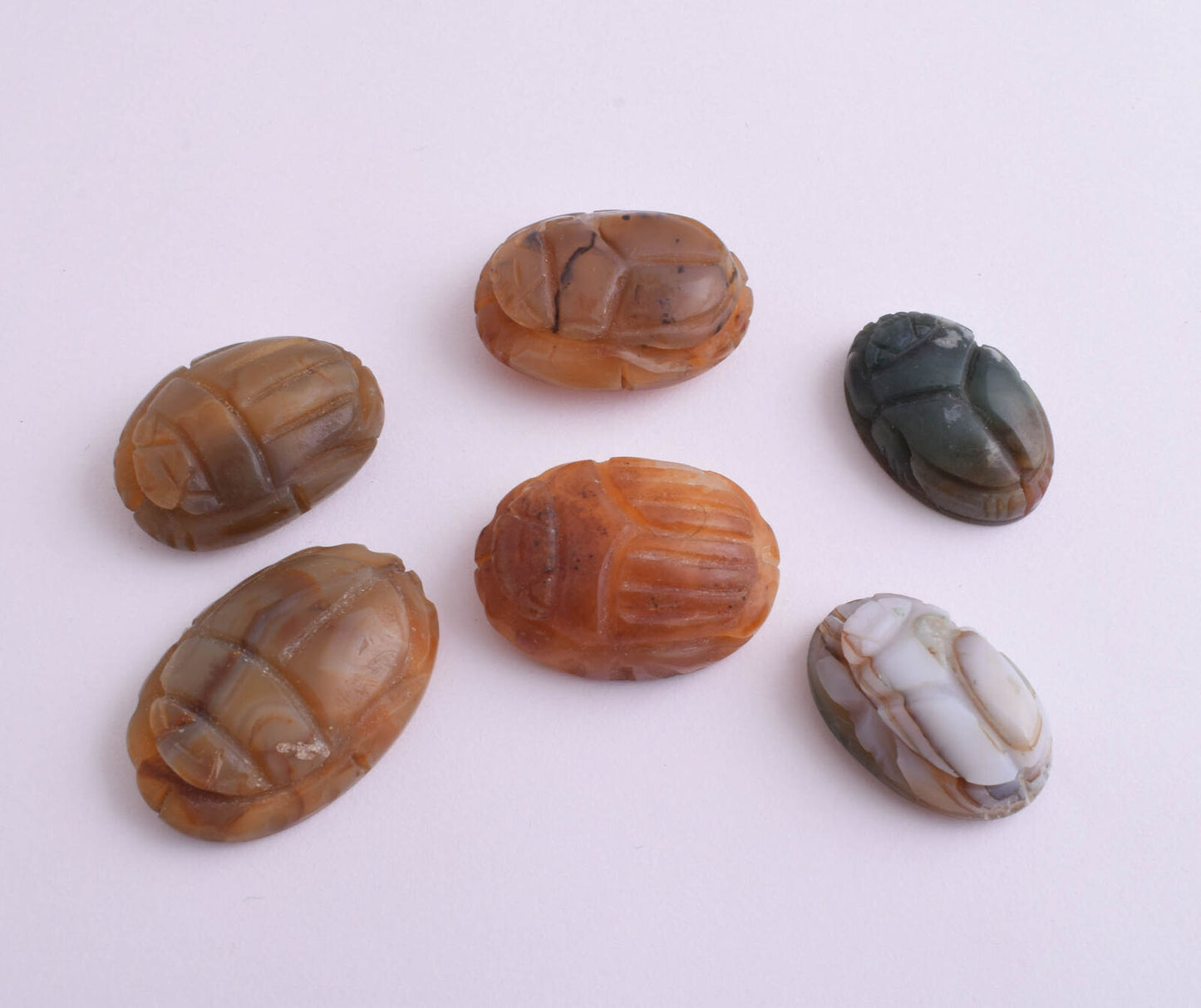 6 Egyptian Scarab-Hand Carved Egyptian Agate Scarab-Revival stone amulet