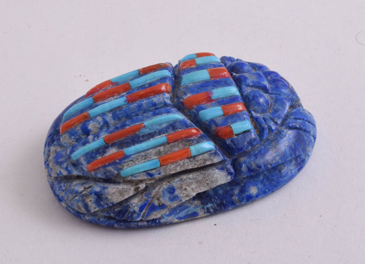 Lapis Lazuli Egyptian scarab,Turquoise, red coral,  3" / 149 gram