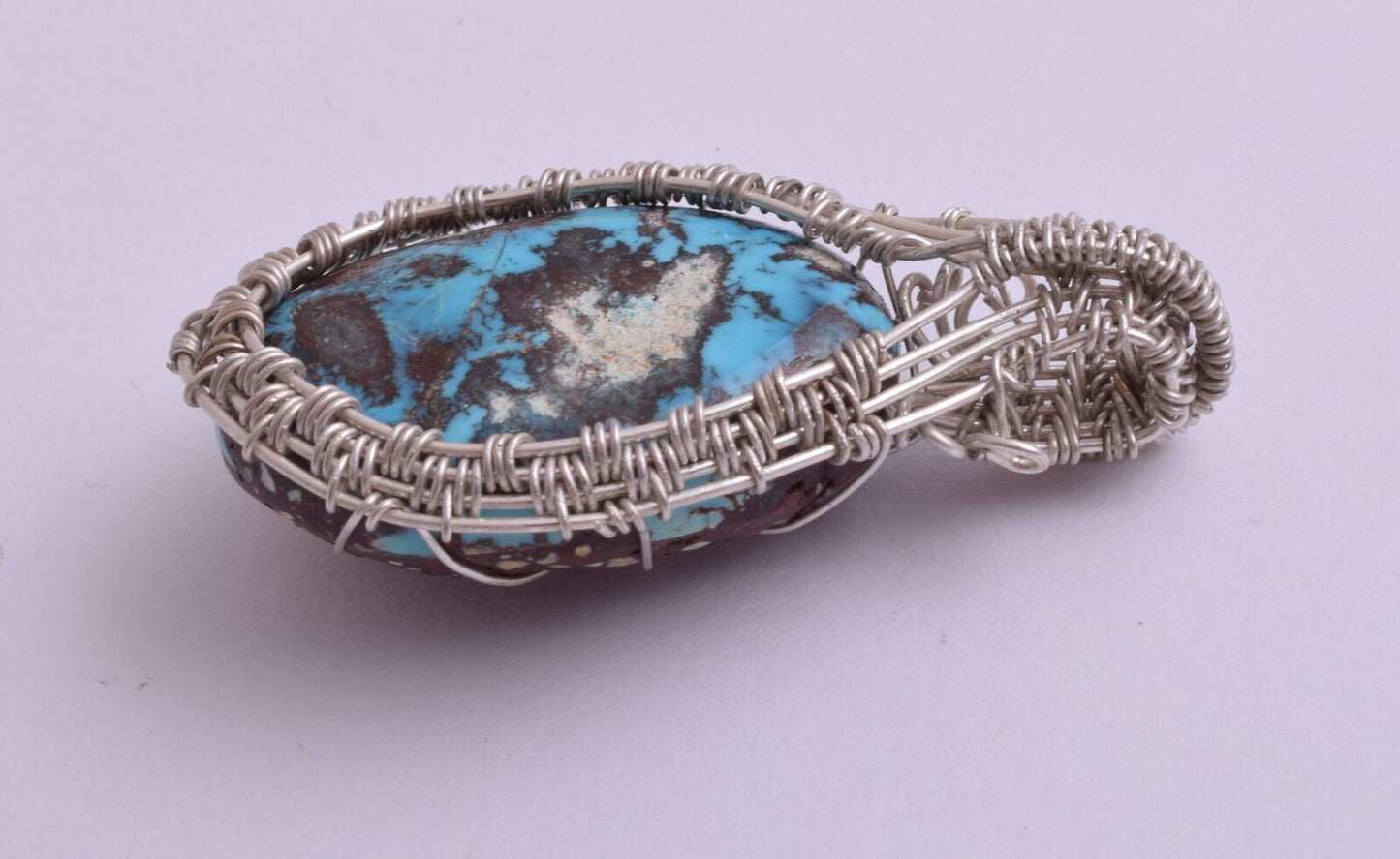 Egyptian Turquoise cabochon Hand Wire Wrapped Silver Pendant-Ethnic Gypsy Boho