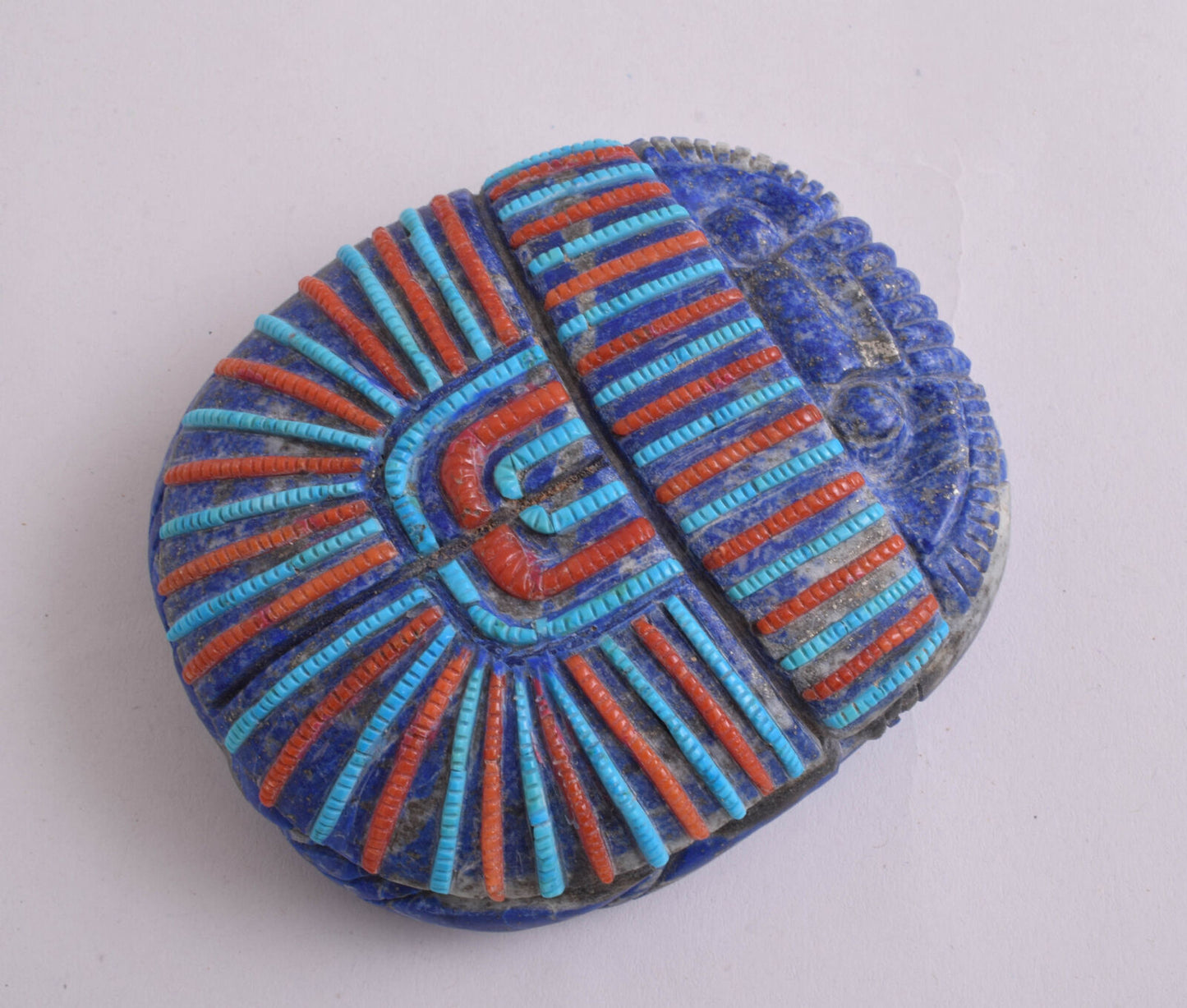 Lapis Lazuli Egyptian scarab,Turquoise, red coral, Horus Eye, 4.1" / 560 gram