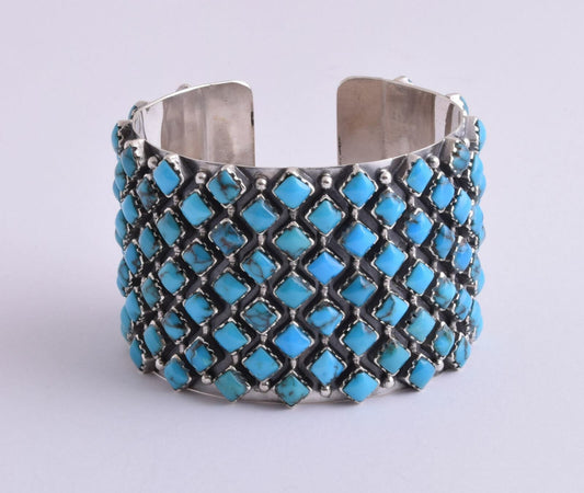 Egyptian Turquoise sterling silver Cluster Bracelet-131 gram-Large Heavy Cuff