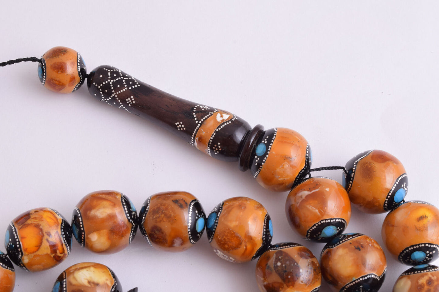 Kuka Islamic Prayer Beads-Worry Beads-Kuka,Silver & Amber nails- 186 gram - 19mm