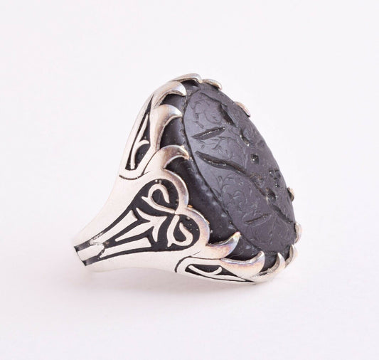 Islamic Silver Yemen agate hand engrave aqeeq akik Ring-شفة العبد