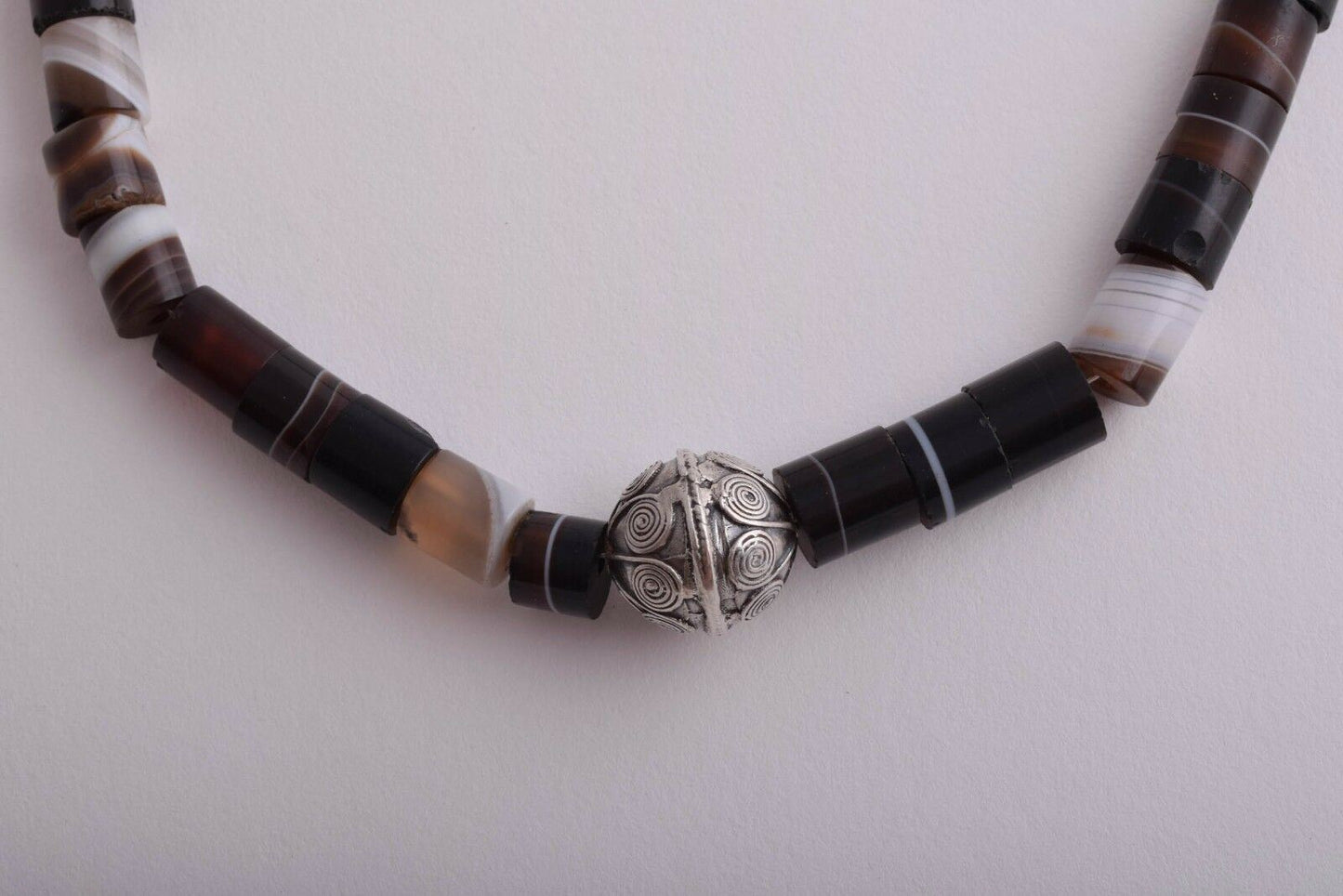 Antique banded Agate/ sterling silver Necklace choker / SALE