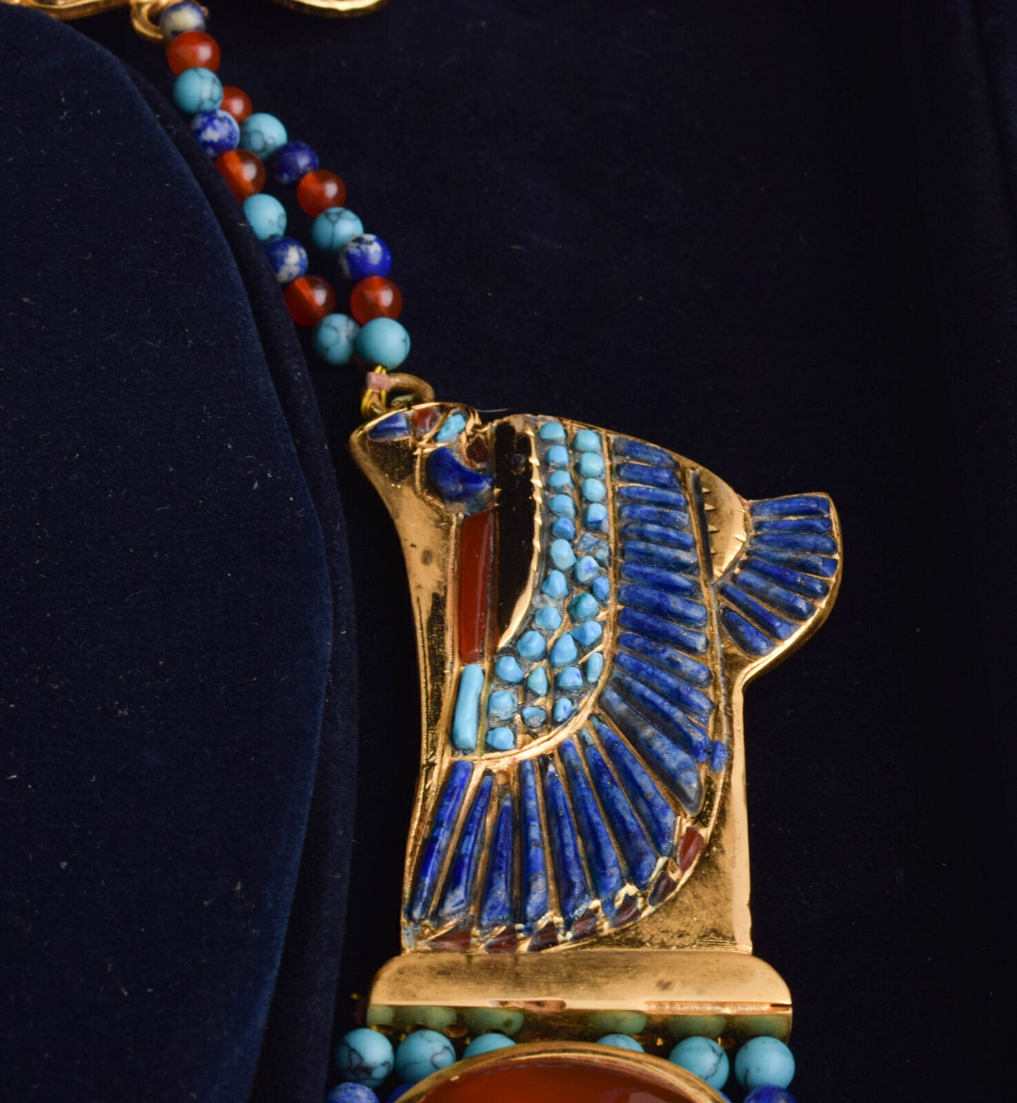 King Tut Tutankhamun-Egypt Scarab Necklace-Lapis Agate Turquoise-24k Gold Plated