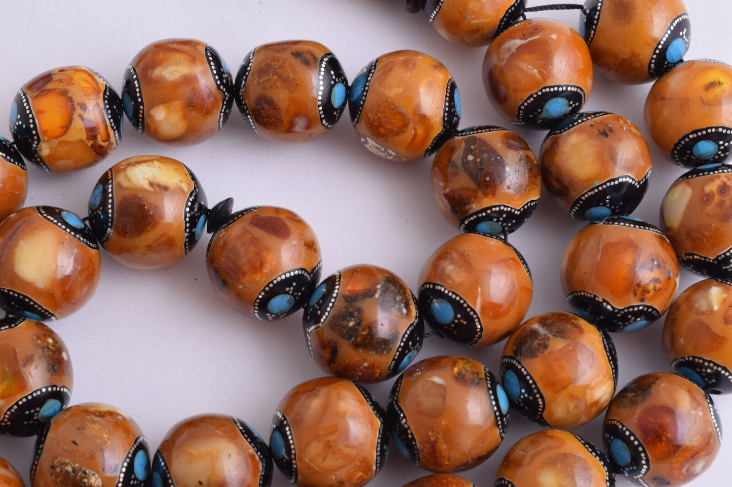 Kuka Islamic Prayer Beads-Worry Beads-Kuka,Silver & Amber nails- 186 gram - 19mm