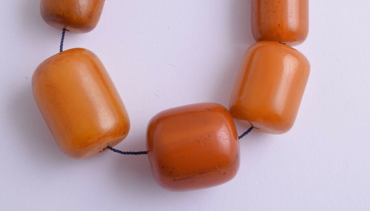 Antique German Misky Bakelite Amber /Trade Beads-Simulated Amber Strand Necklace