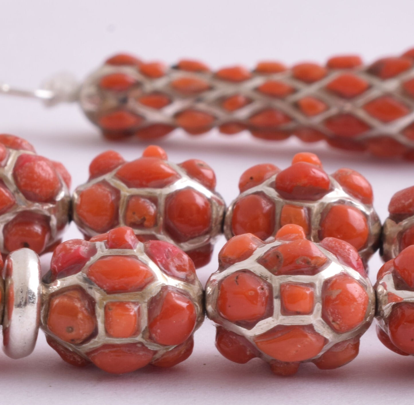 Red Coral & sterling silver Islamic raised inlaid prayer beads,muslim Tasbih