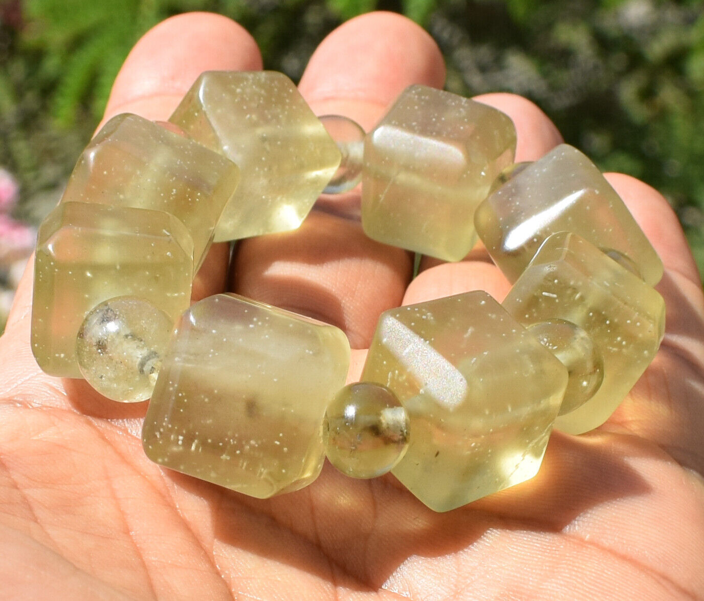 Libyan Desert glass Bracelet-425 ct-16 beads-Meteorite Tektite-asteroid impact