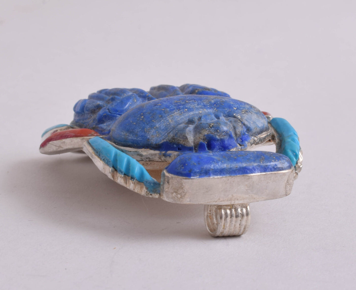 Egyptian scarab Silver Pendant,Revival, Turquoise, red coral , lapis Lazuli