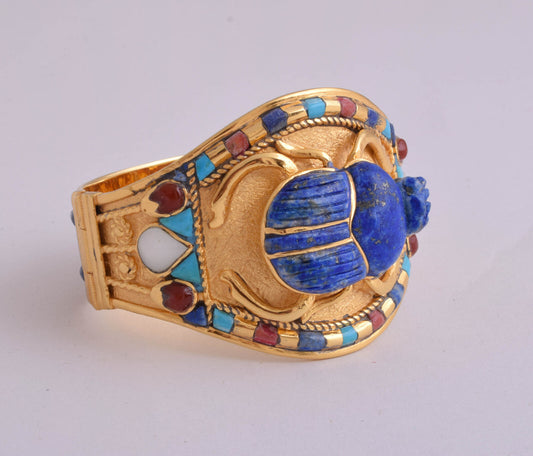 Scarab Bracelet of King Tut-Tutankhamun-Egyptian Revival Lapis Scarab Bangle