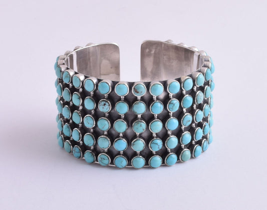 Egyptian Turquoise sterling silver Cluster Bracelet-110 gram-Heavy Bracelet Cuff