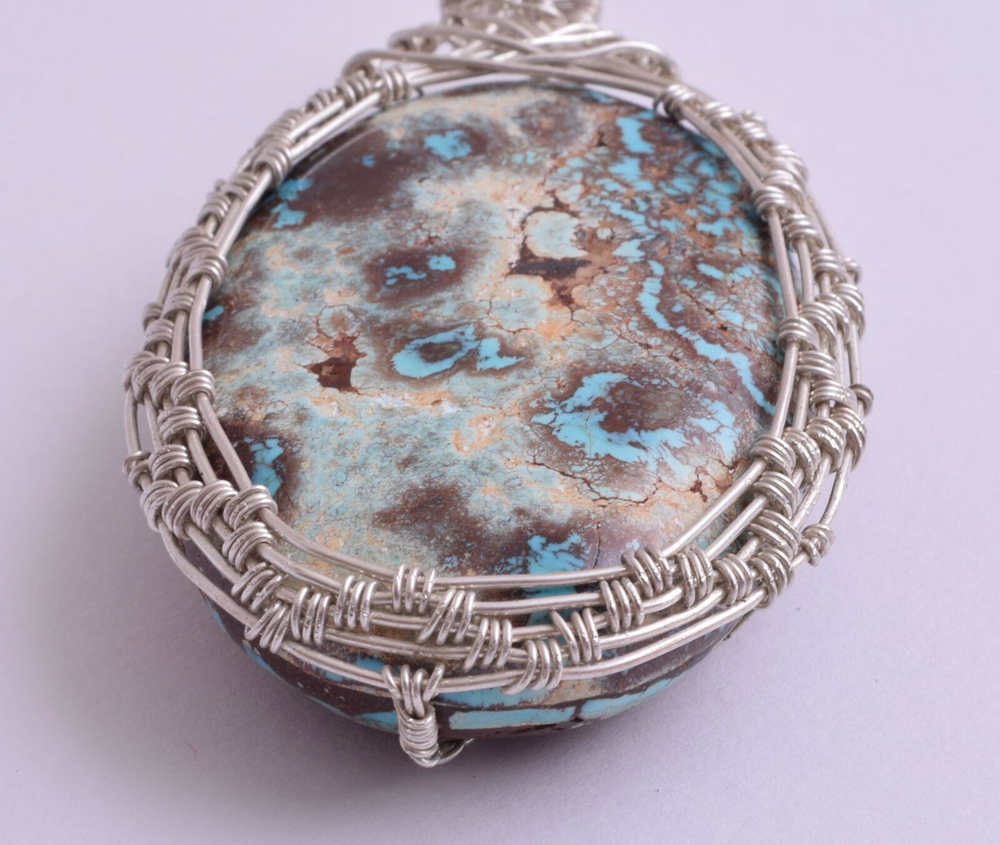 Egyptian Turquoise cabochon Hand Wire Wrapped Silver Pendant-Ethnic Gypsy Boho