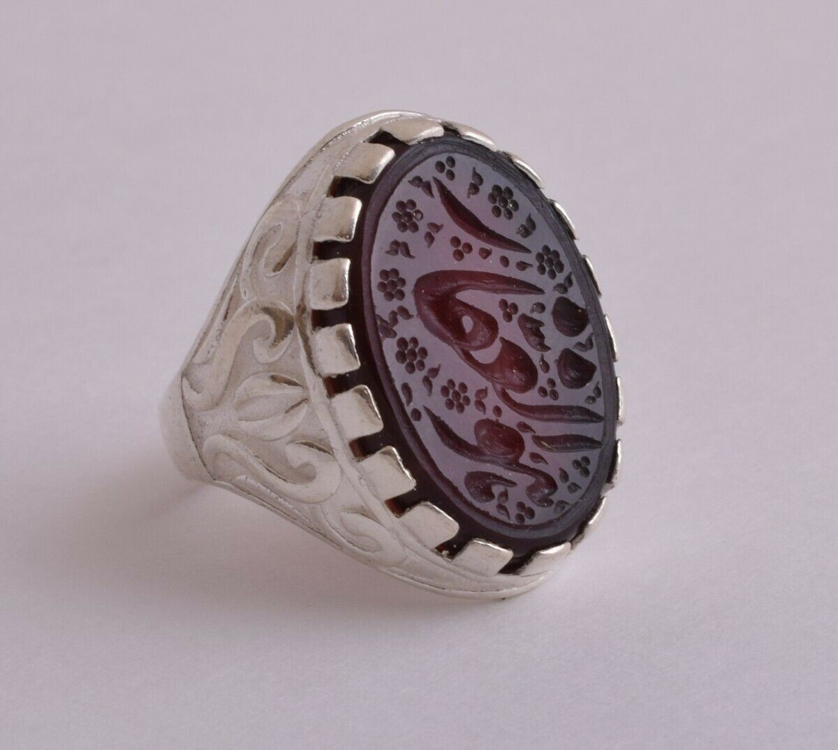 Islamic Silver Yemen agate hand engraved aqeeq aqiq akik Men Ring