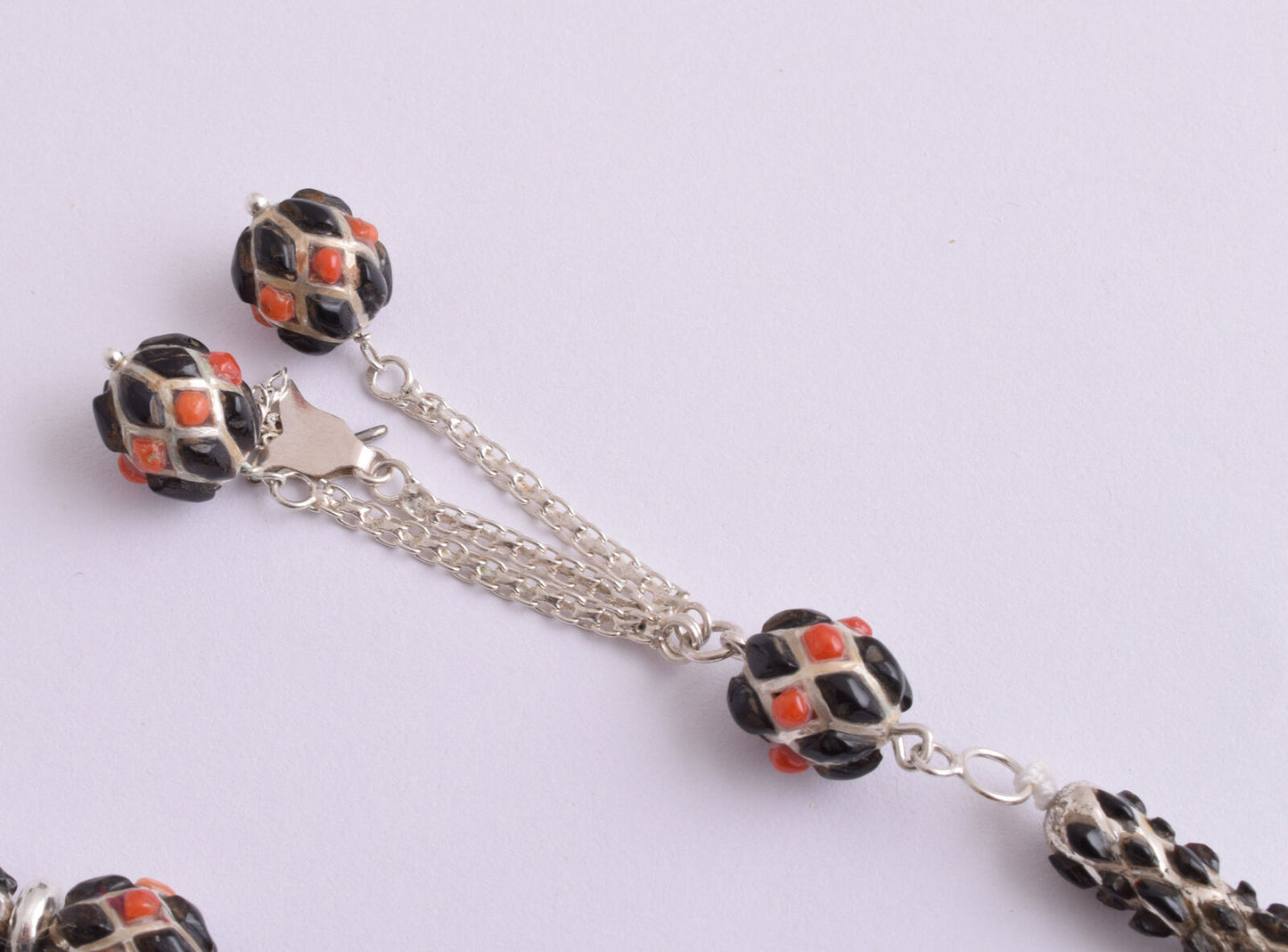 Red & Black Coral & sterling silver Islamic inlaid prayer beads,muslim Tasbih