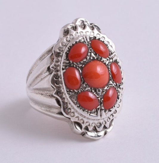 Natural Mediterranean Red coral sterling silver Ring-Middle Eastern