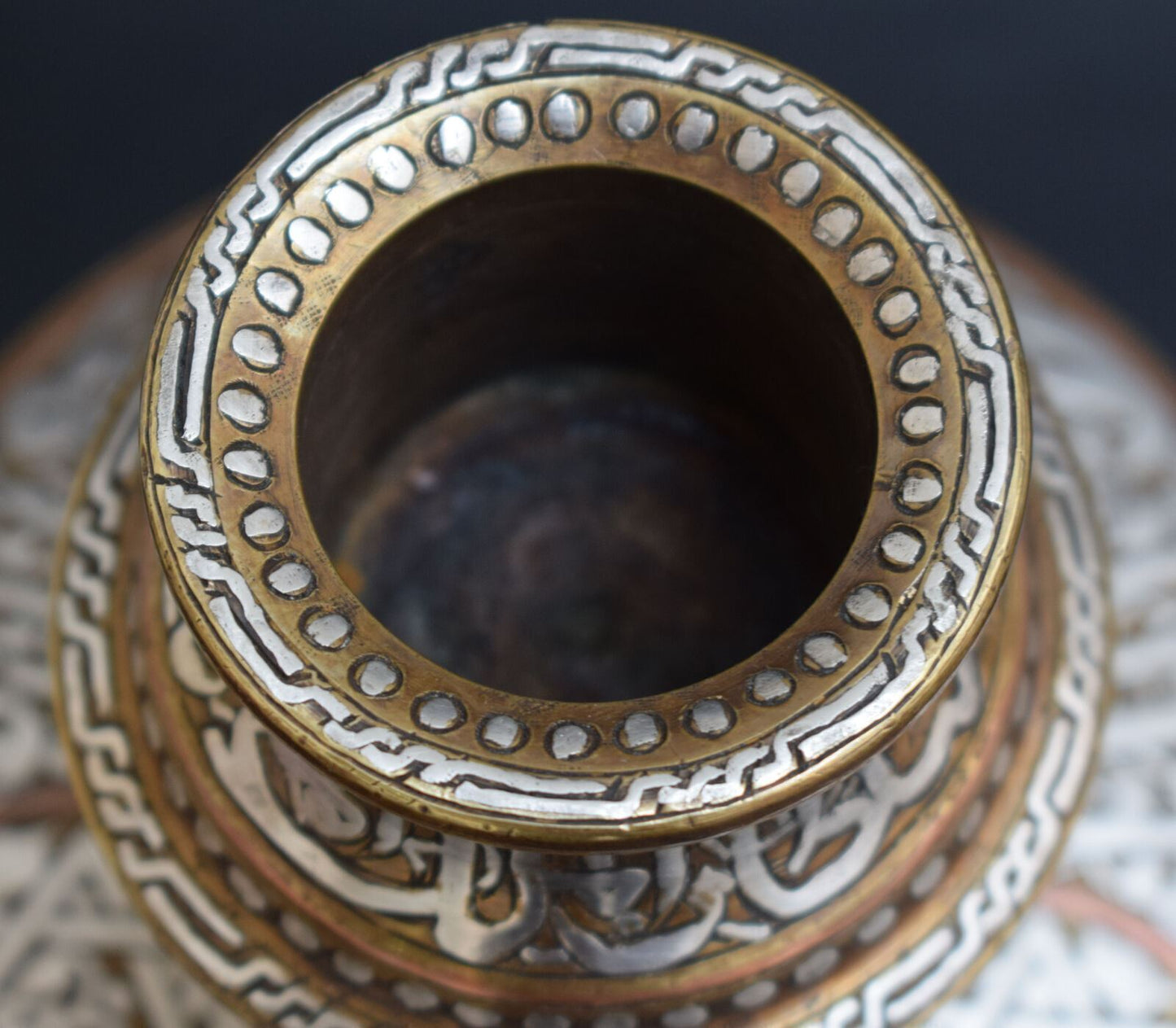 Brass Candle Holders-Islamic-Mamluk-silver inlaid -Candlestick pair-Cairo ware