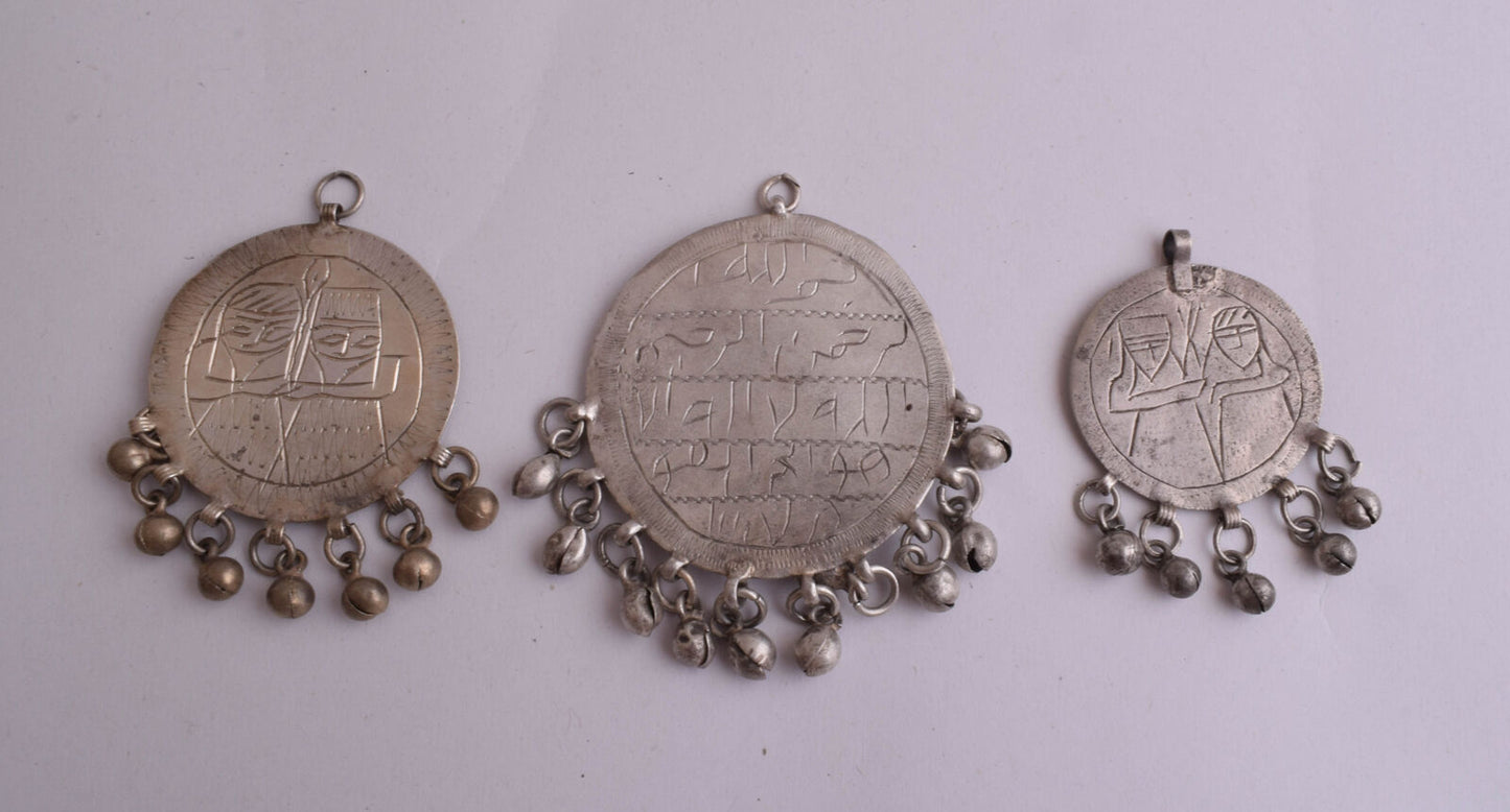 3 Vintage Silver Egyptian Zar Amulet Pendants-SALE