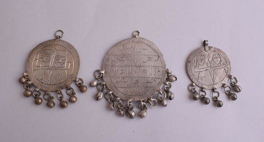 3 Vintage Silver Egyptian Zar Amulet Pendants-SALE