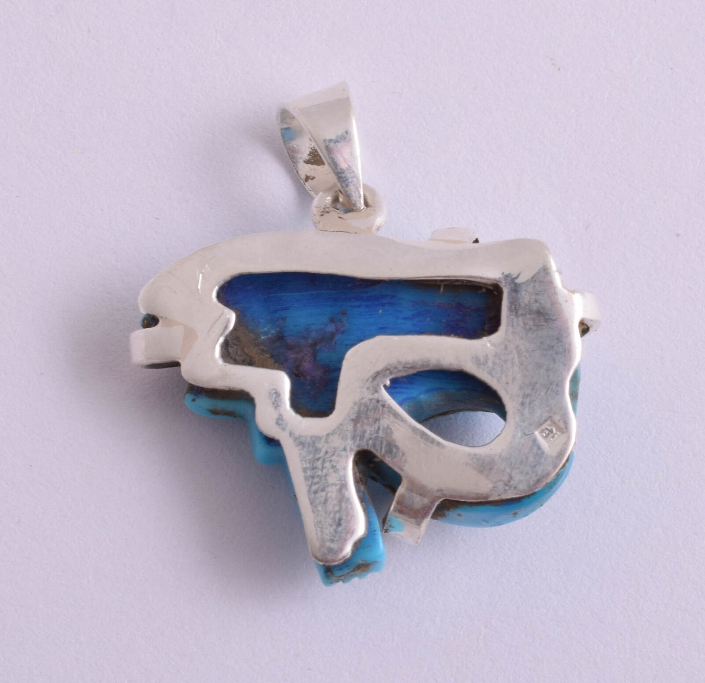 Hand-Carved Turquoise-Egyptian Eye of Horus-Sterling Silver Pendant