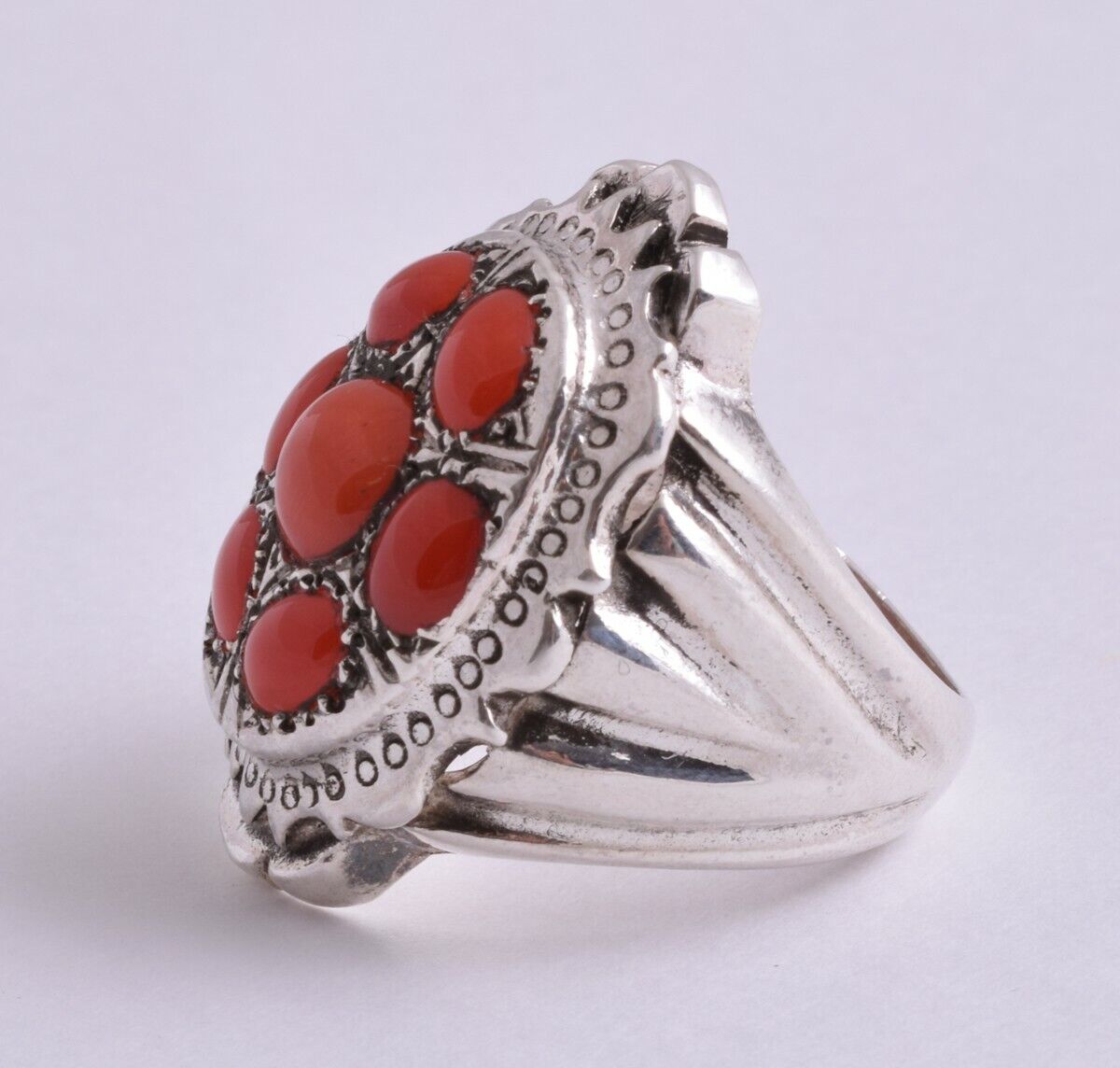 Natural Mediterranean Red coral sterling silver Ring-Middle Eastern