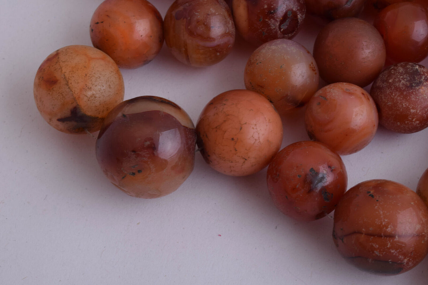 8 Antique old Carnelian round Agate beads Necklace-middle eastern