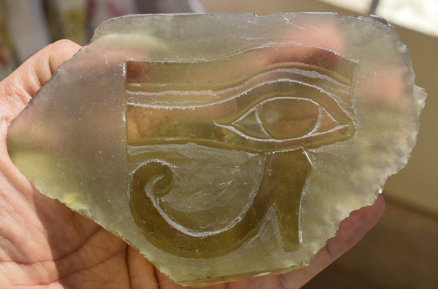 Libyan Desert glass-Eye of Horus-380 grams-Hand carved-Egypt-asteroid impact