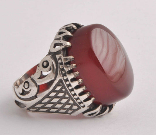 Yemeni Yemen kabdi agate aqeeq aqiq 925 sterling Silver Men Ring-عقيق كبدي-DHL