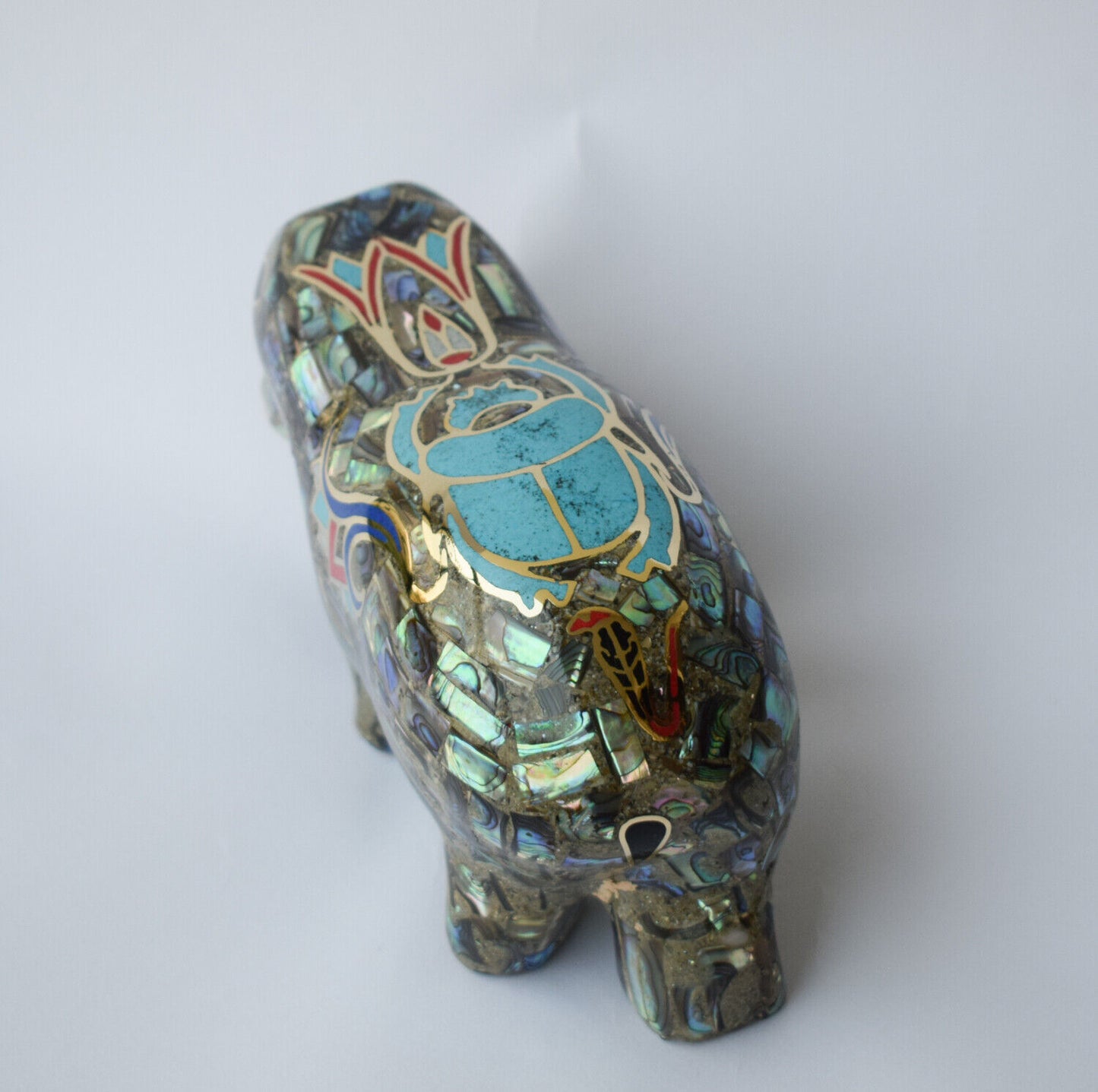 Egyptian Hippo Hippopotami Statue-covered with Mother of Pearl-Decorative- 7.5"