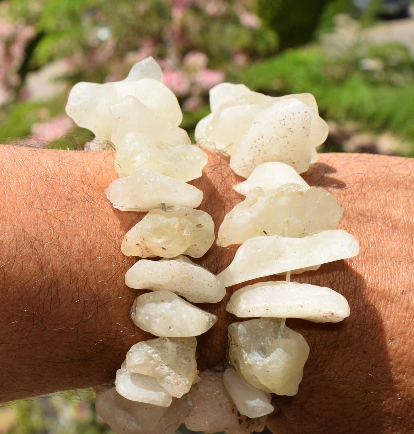 2 Libyan Desert glass Bracelets, rough desert glass-asteroid impact-169 grams