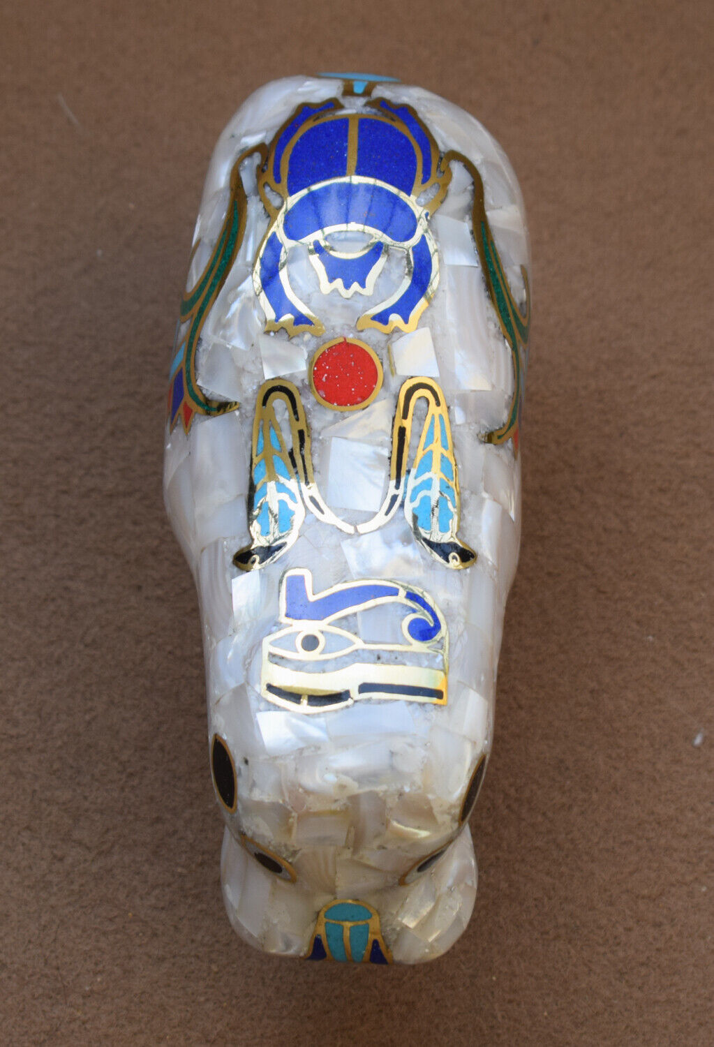 Egyptian Hippo Hippopotami Statue-covered with Mother of Pearl-Decorative- 7.5"