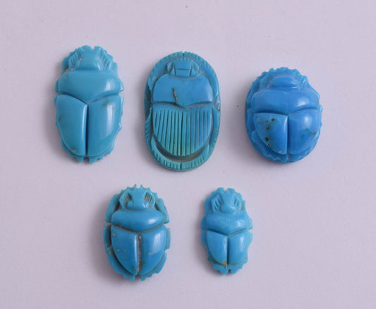 5 Egyptian Scarab-Hand Carved Turquoise Scarab Beetle- 198 Carat