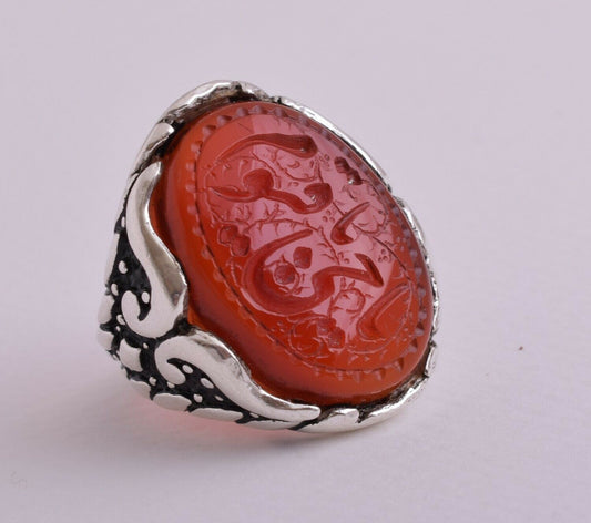 Yemen agate aqeeq aqiq akik Islamic sterling SilverMen Ring-yemeni